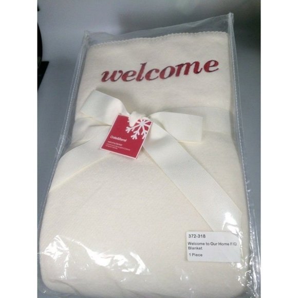Lambswool Blanket embroidered Welcome Crate & Barrel Full QUEEN guest bedroom bl - Picture 9 of 9